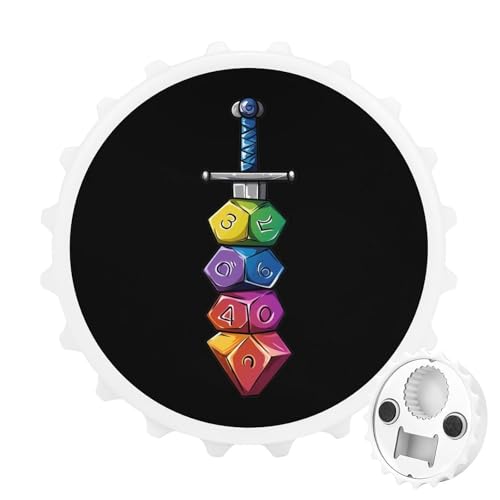 Kühlschrankmagnete mit Buntem Würfelsammler und Schwert, rund, magnetisch, lustiger Flaschenöffner für Zuhause, Küche, Büro, Weiß Kühlschrankmagnete mit Buntem Würfelsammler und Schwert, rund, magnetisch, lustiger Flaschenöffner für Zuhause, Küche, Büro, Weiß von Anceky
