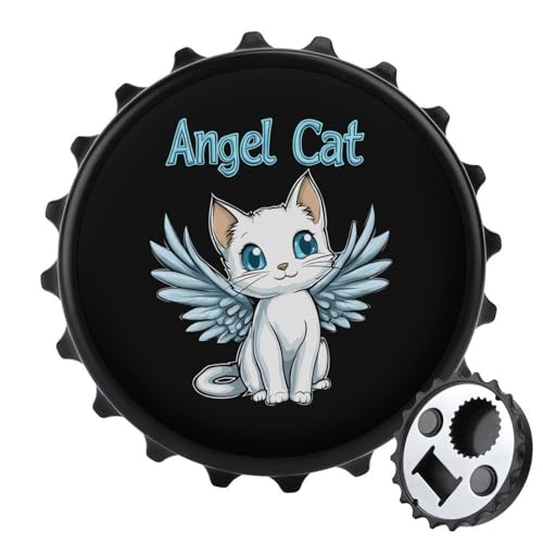 Kühlschrankmagnete mit Engel-Katze, rund, Kühlschrankmagnet, lustiger Flaschenöffner für Zuhause, Küche, Büro, Schwarz Kühlschrankmagnete mit Engel-Katze, rund, Kühlschrankmagnet, lustiger Flaschenöffner für Zuhause, Küche, Büro, Schwarz von Anceky
