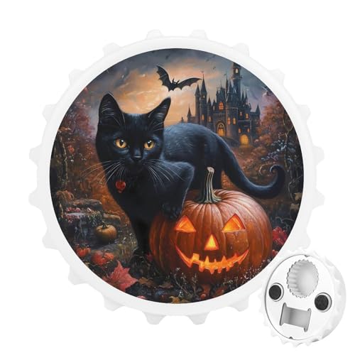 Kühlschrankmagnete mit Halloween-Kürbis und schwarzer Katze, Schloss, rund, magnetisch, lustiger Flaschenöffner für Zuhause, Küche, Büro, weißer Stil Kühlschrankmagnete mit Halloween-Kürbis und schwarzer Katze, Schloss, rund, magnetisch, lustiger Flaschenöffner für Zuhause, Küche, Büro, weißer Stil von Anceky