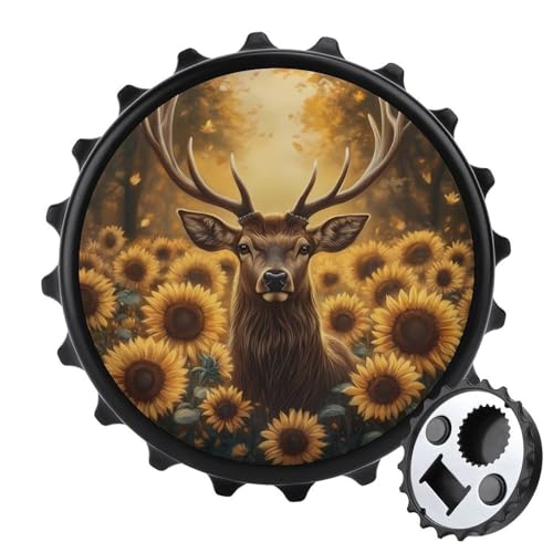 Kühlschrankmagnete mit Hirsch- und Sonnenblumenmotiv, rund, magnetisch, lustiger Flaschenöffner für Zuhause, Küche, Büro, Schwarz Kühlschrankmagnete mit Hirsch- und Sonnenblumenmotiv, rund, magnetisch, lustiger Flaschenöffner für Zuhause, Küche, Büro, Schwarz von Anceky