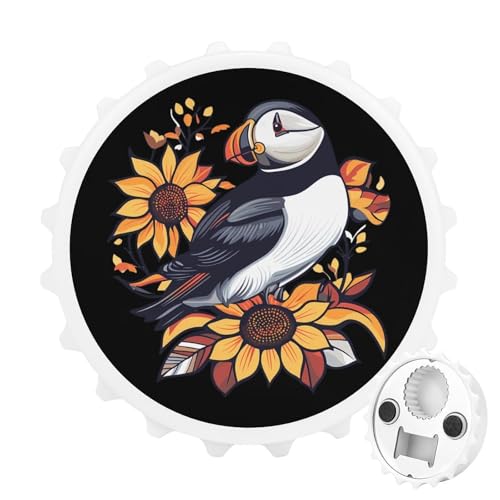Kühlschrankmagnete mit Papageientaucher-Vogel und Sonnenblume, rund, magnetisch, lustiger Flaschenöffner für Zuhause, Küche, Büro, Weiß Kühlschrankmagnete mit Papageientaucher-Vogel und Sonnenblume, rund, magnetisch, lustiger Flaschenöffner für Zuhause, Küche, Büro, Weiß von Anceky