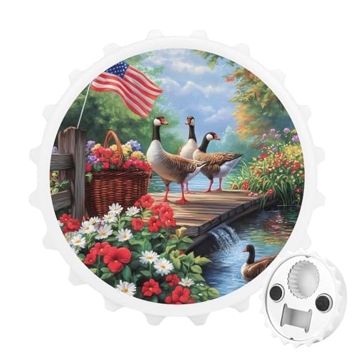 Kühlschrankmagnete mit USA-Flagge und Gänseblume, rund, magnetisch, lustiger Flaschenöffner für Zuhause, Küche, Büro, Weiß Kühlschrankmagnete mit USA-Flagge und Gänseblume, rund, magnetisch, lustiger Flaschenöffner für Zuhause, Küche, Büro, Weiß von Anceky
