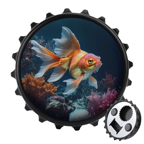 Kühlschrankmagnete mit Unterwasserkorallen und Goldfischen, rund, magnetisch, lustiger Flaschenöffner für Zuhause, Küche, Büro, Schwarz Kühlschrankmagnete mit Unterwasserkorallen und Goldfischen, rund, magnetisch, lustiger Flaschenöffner für Zuhause, Küche, Büro, Schwarz von Anceky