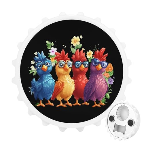 Kühlschrankmagnete mit der Aufschrift „Chicken Mom (3), rund, magnetisch, lustiger Flaschenöffner für Zuhause, Küche, Büro, Weiß von Anceky