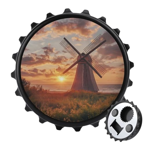 Kühlschrankmagnete mit holländischer Windmühle und Sonnenuntergang, rund, magnetisch, lustiger Flaschenöffner für Zuhause, Küche, Büro, Schwarz Kühlschrankmagnete mit holländischer Windmühle und Sonnenuntergang, rund, magnetisch, lustiger Flaschenöffner für Zuhause, Küche, Büro, Schwarz von Anceky