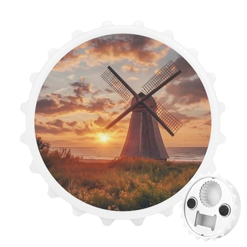 Kühlschrankmagnete mit holländischer Windmühle und Sonnenuntergang, rund, magnetisch, lustiger Flaschenöffner für Zuhause, Küche, Büro, Weiß Kühlschrankmagnete mit holländischer Windmühle und Sonnenuntergang, rund, magnetisch, lustiger Flaschenöffner für Zuhause, Küche, Büro, Weiß von Anceky