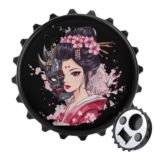 Kühlschrankmagnete mit japanischer Geisha-Geistermaske, Bedruckt, rund, magnetisch, lustiger Flaschenöffner für Zuhause, Küche, Büro, Schwarz Kühlschrankmagnete mit japanischer Geisha-Geistermaske, Bedruckt, rund, magnetisch, lustiger Flaschenöffner für Zuhause, Küche, Büro, Schwarz von Anceky