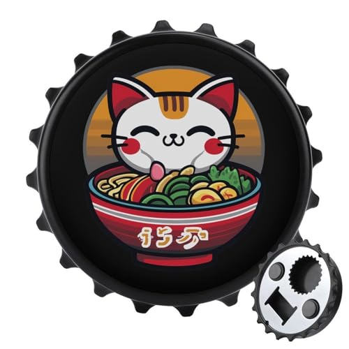 Kühlschrankmagnete mit japanischer Katze, die Ramen isst, rund, magnetisch, lustiger Flaschenöffner für Zuhause, Küche, Büro, Schwarz Kühlschrankmagnete mit japanischer Katze, die Ramen isst, rund, magnetisch, lustiger Flaschenöffner für Zuhause, Küche, Büro, Schwarz von Anceky