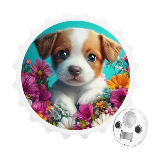 Kühlschrankmagnete mit süßem Welpen in Einer Blume, rund, magnetisch, lustiger Flaschenöffner für Zuhause, Küche, Büro, Weiß Kühlschrankmagnete mit süßem Welpen in Einer Blume, rund, magnetisch, lustiger Flaschenöffner für Zuhause, Küche, Büro, Weiß von Anceky