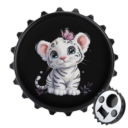 Kühlschrankmagnete mit weißem Tiger und Schmetterling, rund, magnetisch, lustiger Flaschenöffner für Zuhause, Küche und Büro, Schwarz Kühlschrankmagnete mit weißem Tiger und Schmetterling, rund, magnetisch, lustiger Flaschenöffner für Zuhause, Küche und Büro, Schwarz von Anceky