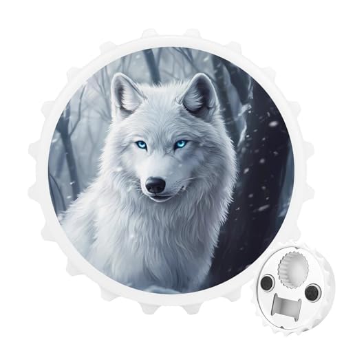 Kühlschrankmagnete mit weißem Wolf, rund, magnetisch, lustiger Flaschenöffner für Zuhause, Küche, Büro, weißer Stil Kühlschrankmagnete mit weißem Wolf, rund, magnetisch, lustiger Flaschenöffner für Zuhause, Küche, Büro, weißer Stil von Anceky