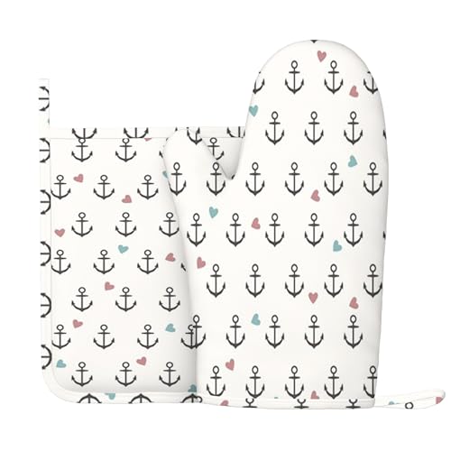 Libellenmuster, Ofenhandschuhe und Topflappen-Sets, Gras mit Wildblumen-Aufdruck, hitzebeständiges Silikon-Küchenhandschuh-Set zum Grillen und Backen, Grün, Rechte Hand von Anceky