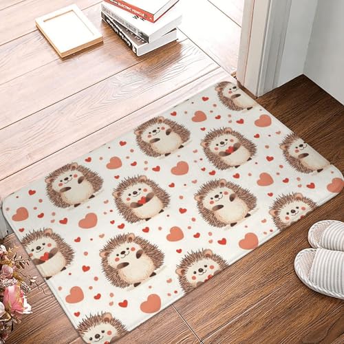 Niedlicher Badezimmerteppich mit Igel-Herz-Aufdruck, rutschfest, waschbar, 40,6 x 61 cm, Badematte, Badteppiche für Badezimmerdekor, weiche Bodentürmatte, Küchenteppiche, waschbarer Teppich für die Ba von Anceky
