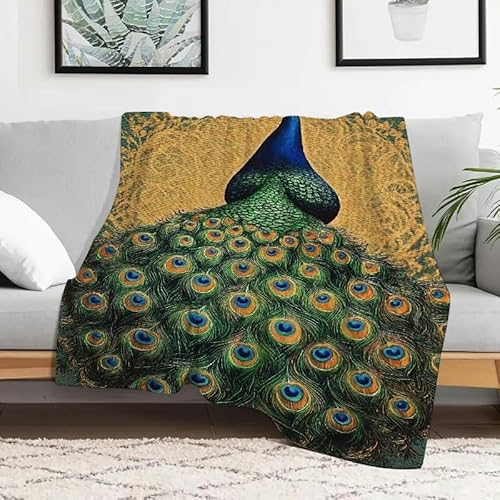 Pfauen-Art-Deco-Qajar-Flanelldecke, weiche, warme, dekorative Mehrzweckdecke für Sofa, Reisen, Camping, Bett, Stuhl, 101,6 x 127 cm von Anceky