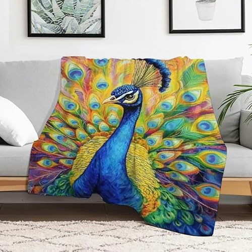 Pfauen-Decke, warm, gemütlich, dekorativ, leichte Flanelldecke für Schlafsofa, Couch, Mehrzweck-Geschenkdecke, 127 x 152 cm von Anceky