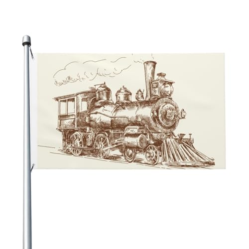 Retro-Züge für draußen, 3 x 5 Flagge, doppelseitig, Bannerflaggen für Zimmer, Gartendekoration für draußen, Partyzubehör, Wanddekoration, Hintergrund für draußen, drinnen, Haus, Garten, Rasen, Garage von Anceky