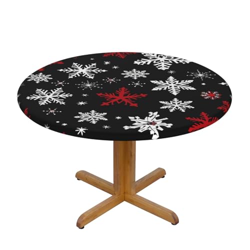 Runde, weihnachtliche Tischdecke mit Schneeflockenmotiv und elastischem Rand, dehnbare Tischdecke mit Galaxie-Motiv für 101,6–111,8 cm große Tische, wasserdichter Schutz für Essenspartys im Innen- und von Anceky