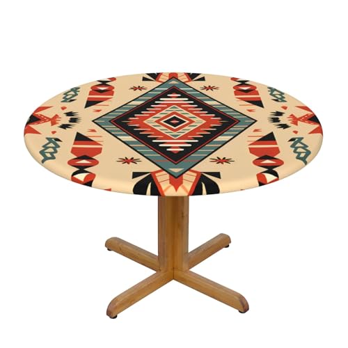 Runde Tischdecke im Vintage-Azteken-Stil mit elastischem Rand, Dehnbare Tischdecke im ethnischen Stil für 40-44 Zoll große Tische, wasserdichter Schutz für Essenspartys im Innen- und Außenbereich Runde Tischdecke im Vintage-Azteken-Stil mit elastischem Rand, Dehnbare Tischdecke im ethnischen Stil für 40-44 Zoll große Tische, wasserdichter Schutz für Essenspartys im Innen- und Außenbereich von Anceky