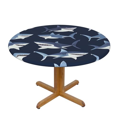 Runde Tischdecke mit Cartoon-Seehai-Motiv und elastischem Rand, Dehnbare Tischdecke mit Meerestieren für 45-50 Zoll große Tische, wasserdichter Schutz für Essenspartys im Innen- und Außenbereich Runde Tischdecke mit Cartoon-Seehai-Motiv und elastischem Rand, Dehnbare Tischdecke mit Meerestieren für 45-50 Zoll große Tische, wasserdichter Schutz für Essenspartys im Innen- und Außenbereich von Anceky