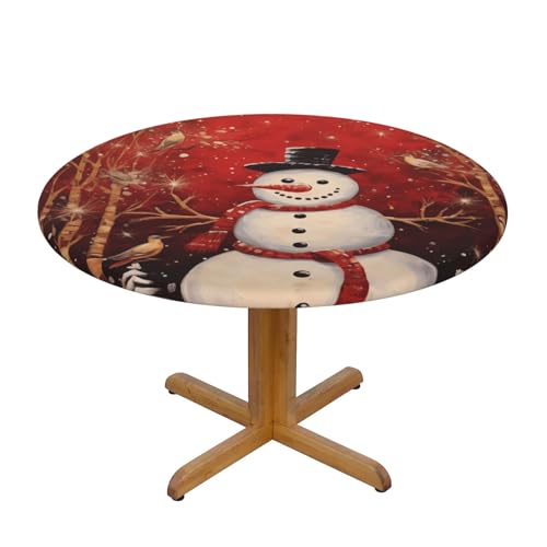 Runde Tischdecke mit Schneemann-Baum-Motiv und elastischem Rand, Dehnbare Weihnachtstischdecke für 45-50 Zoll große Tische, wasserdichter Schutz für Essenspartys im Innen- und Außenbereich Runde Tischdecke mit Schneemann-Baum-Motiv und elastischem Rand, Dehnbare Weihnachtstischdecke für 45-50 Zoll große Tische, wasserdichter Schutz für Essenspartys im Innen- und Außenbereich von Anceky