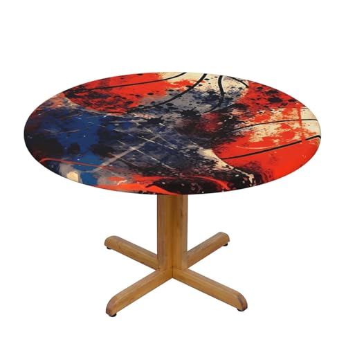Runde Tischdecke mit Vintage-Basketballmotiv und elastischem Rand, Dehnbare Tischdecke mit Sportball für 40-44 Zoll große Tische, wasserdichter Schutz für Essenspartys im Innen- und Außenbereich Runde Tischdecke mit Vintage-Basketballmotiv und elastischem Rand, Dehnbare Tischdecke mit Sportball für 40-44 Zoll große Tische, wasserdichter Schutz für Essenspartys im Innen- und Außenbereich von Anceky