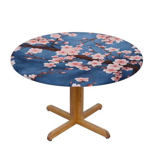 Runde Tischdecke mit Vintage-Kirschblütenmotiv und elastischem Rand, dehnbare Tischdecke mit Pflaumenblütenmotiv für 45-50 Zoll große Tische, wasserdichter Schutz für Essenspartys im Innen- und Außenb Runde Tischdecke mit Vintage-Kirschblütenmotiv und elastischem Rand, dehnbare Tischdecke mit Pflaumenblütenmotiv für 45-50 Zoll große Tische, wasserdichter Schutz für Essenspartys im Innen- und Außenb von Anceky