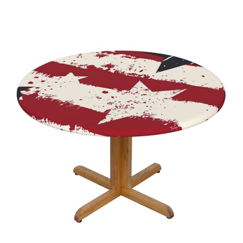 Runde Tischdecke mit Vintage-Stern und elastischem Rand, Dehnbare Tischdecke mit amerikanischer Flagge für 45-50 Zoll große Tische, wasserdichter Schutz für Essenspartys im Innen- und Außenbereich von Anceky