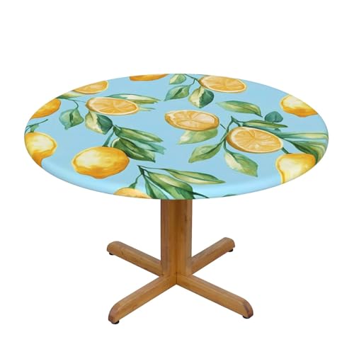 Runde Tischdecke mit Zitronenblumenmuster und elastischem Rand, Dehnbare Tischdecke mit Sommerfrüchten für 40-44 Zoll große Tische, wasserdichter Schutz für Essenspartys im Innen- und Außenbereich Runde Tischdecke mit Zitronenblumenmuster und elastischem Rand, Dehnbare Tischdecke mit Sommerfrüchten für 40-44 Zoll große Tische, wasserdichter Schutz für Essenspartys im Innen- und Außenbereich von Anceky