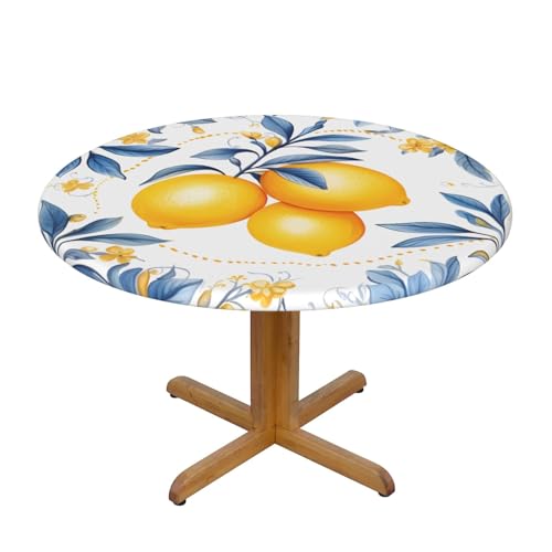 Runde Tischdecke mit Zitronenmotiv und elastischem Rand, Dehnbare Tischdecke mit Sommerfrüchten für 101,6–111,8 cm große Tische, wasserdichter Schutz für Essenspartys im Innen- und Außenbereich Runde Tischdecke mit Zitronenmotiv und elastischem Rand, Dehnbare Tischdecke mit Sommerfrüchten für 101,6–111,8 cm große Tische, wasserdichter Schutz für Essenspartys im Innen- und Außenbereich von Anceky
