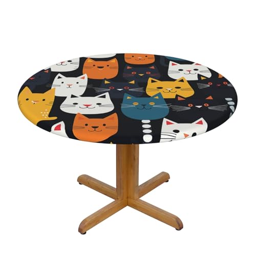 Runde Tischdecke mit niedlichen Katzenmotiven und elastischem Rand, dehnbare Tischdecke mit Cartoon-Tiermotiv für 45-50 Zoll große Tische, wasserdichter Schutz für Essenspartys im Innen- und Außenbere Runde Tischdecke mit niedlichen Katzenmotiven und elastischem Rand, dehnbare Tischdecke mit Cartoon-Tiermotiv für 45-50 Zoll große Tische, wasserdichter Schutz für Essenspartys im Innen- und Außenbere von Anceky