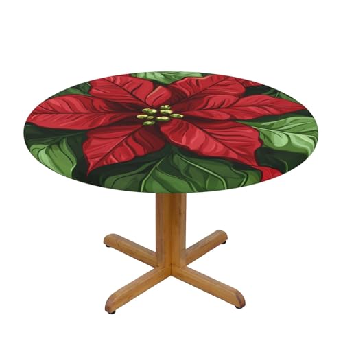 Runde Tischdecke mit rotem Blumenmuster und elastischem Rand, Weihnachtsstern, Dehnbare Tischdecke für 45-50 Zoll große Tische, wasserdichter Schutz für Essenspartys im Innen- und Außenbereich Runde Tischdecke mit rotem Blumenmuster und elastischem Rand, Weihnachtsstern, Dehnbare Tischdecke für 45-50 Zoll große Tische, wasserdichter Schutz für Essenspartys im Innen- und Außenbereich von Anceky