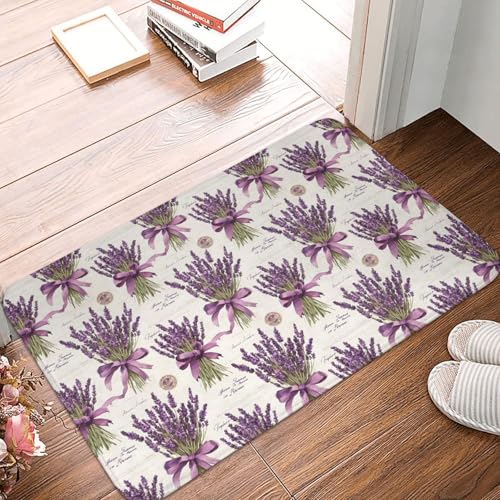 Rutschfester und waschbarer Badezimmerteppich mit violettem Lavendel-Print, 40,6 x 61 cm, Badematte, Badteppiche für Badezimmerdekor, weiche Bodentürmatte, Küchenteppiche, waschbarer Teppich für die B von Anceky