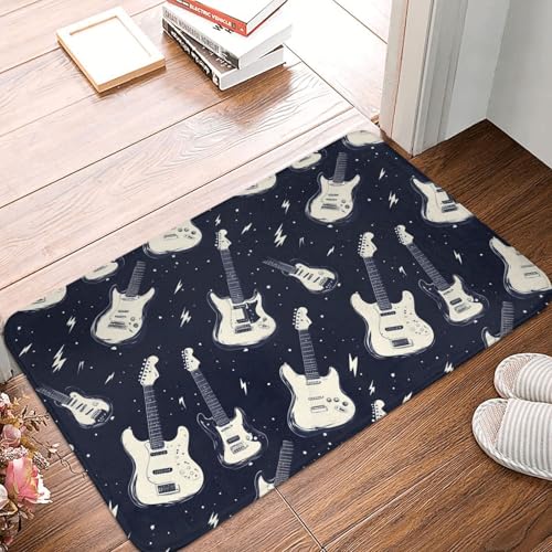 Rutschfester und waschbarer Badezimmerteppich mit weißem Gitarrenblitz-Aufdruck, 40,6 x 61 cm, Badematte für Badezimmerdekor, weiche Bodenmatte, Küchenteppich, waschbarer Teppich für die Badewanne im von Anceky
