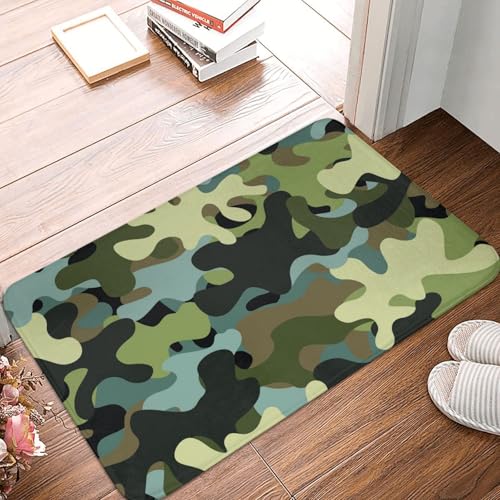Schwarz-grüner Badezimmerteppich mit Camouflage-Print, rutschfest, waschbar, 40,6 x 61 cm, Badematte, Badteppiche für Badezimmerdekor, weiche Bodentürmatte, Küchenteppiche, waschbarer Teppich für die von Anceky