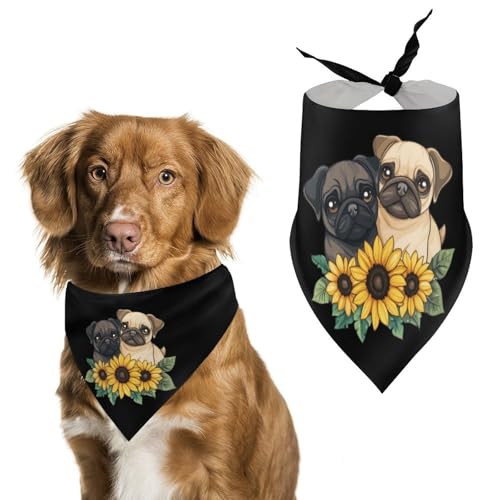 Sonnenblumen-Mops-Hundehalstuch, verstellbar, dreieckig, für kleine und mittelgroße Hunde und Katzen Sonnenblumen-Mops-Hundehalstuch, verstellbar, dreieckig, für kleine und mittelgroße Hunde und Katzen von Anceky