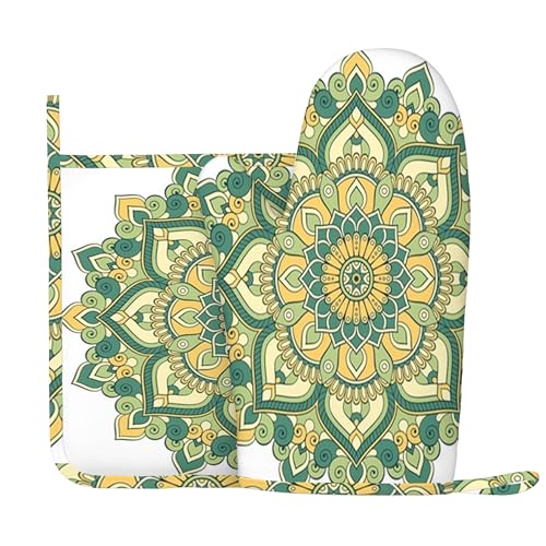 Spa-Thema, Ofenhandschuhe und Topflappen-Sets, Massagesteine mit Blumen auf dem Wasser, hitzebeständiges Silikon-Küchenhandschuh-Set zum Grillen und Backen, Blau und Grau, Rechte Hand von Anceky