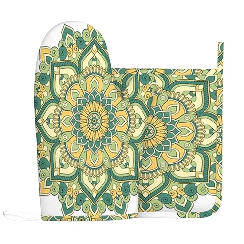 Spa-Thema, Ofenhandschuhe und Topflappen-Sets, Massagesteine mit Blumen auf dem Wasser, hitzebeständiges Silikon-Küchenhandschuh-Set zum Grillen und Backen, Blau und Grau, Rechte Hand von Anceky