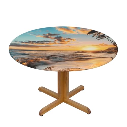 Strandtischdecke mit elastischem Rand, Dehnbare Tischdecke mit Sonnenuntergangsmeer für 40-44 Zoll große Tische, wasserdichter Schutz für Essenspartys im Innen- und Außenbereic Strandtischdecke mit elastischem Rand, Dehnbare Tischdecke mit Sonnenuntergangsmeer für 40-44 Zoll große Tische, wasserdichter Schutz für Essenspartys im Innen- und Außenbereic von Anceky
