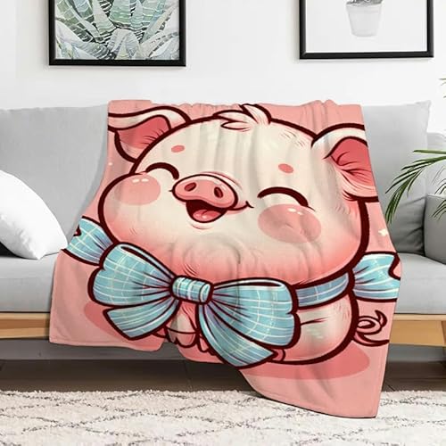 Süße Flanelldecke mit Ferkelmotiv, weiche, warme, gemütliche Decke für Couch, Bett, Sofa, Mehrzweckgeschenk für Reisen und Camping, alle Jahreszeiten, 127 x 152 cm von Anceky