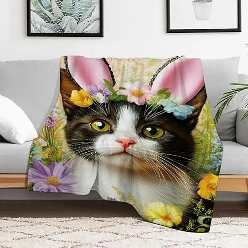 Süße Flanelldecke mit Katzenblumen, weich, warm, gemütlich, dekorative Decke für Sofa, Reisen, Camping, Bett, Mehrzweckgeschenk, 127 x 152 cm von Anceky