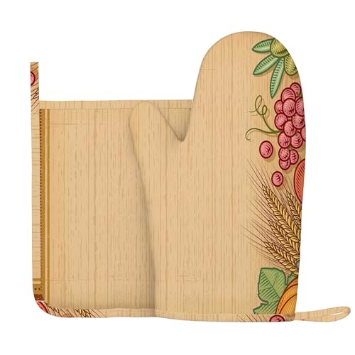 Thanksgiving-Thema, Ofenhandschuhe und Topflappen-Sets, Herbstbaum mit Blumen, Eicheln und Eulen, hitzebeständiges Silikon-Küchenhandschuh-Set zum Grillen und Backen, Mehrfarbig, rechte Hand Thanksgiving-Thema, Ofenhandschuhe und Topflappen-Sets, Herbstbaum mit Blumen, Eicheln und Eulen, hitzebeständiges Silikon-Küchenhandschuh-Set zum Grillen und Backen, Mehrfarbig, rechte Hand von Anceky