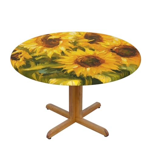 Tischdecke mit Aquarell-Sonnenblumenmotiv und elastischem Rand, Dehnbare Tischdecke mit Sprint-Blumenmotiv für 45-50 Zoll große Tische, wasserdichter Schutz für Essenspartys im Tischdecke mit Aquarell-Sonnenblumenmotiv und elastischem Rand, Dehnbare Tischdecke mit Sprint-Blumenmotiv für 45-50 Zoll große Tische, wasserdichter Schutz für Essenspartys im von Anceky