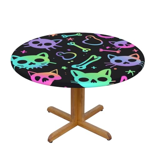 Tischdecke mit Buntem Totenkopf-Katzenmotiv und elastischem Rand, Dehnbare Tischdecke mit Skelett-Kätzchen für 45-50 Zoll große Tische, wasserdichter Schutz für Essenspartys im Tischdecke mit Buntem Totenkopf-Katzenmotiv und elastischem Rand, Dehnbare Tischdecke mit Skelett-Kätzchen für 45-50 Zoll große Tische, wasserdichter Schutz für Essenspartys im von Anceky
