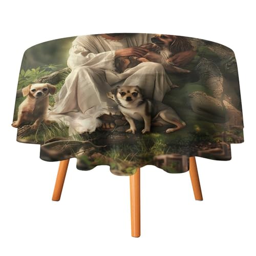 Tischdecke mit Jesus-Chihuahua-Hund, rund, dekorative Tischdecke für Veranstaltungen, Hochzeiten, Bankette und Partys, 91,4 x 91,4 cm Tischdecke mit Jesus-Chihuahua-Hund, rund, dekorative Tischdecke für Veranstaltungen, Hochzeiten, Bankette und Partys, 91,4 x 91,4 cm von Anceky