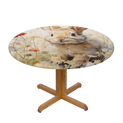 Tischdecke mit Kaninchen- und Blumenmotiv und elastischem Rand, Dehnbare Tischdecke mit Osterhase für 45-50 Zoll große Tische, wasserdichter Schutz für Essenspartys im Innen- u Tischdecke mit Kaninchen- und Blumenmotiv und elastischem Rand, Dehnbare Tischdecke mit Osterhase für 45-50 Zoll große Tische, wasserdichter Schutz für Essenspartys im Innen- u von Anceky