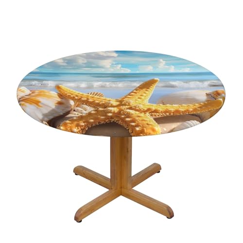 Tischdecke mit Meeres- und Motiv und elastischem Rand, Dehnbare Tischdecke mit Meeresstrandmotiv für 45-50 Zoll große Tische, wasserdichter Schutz für Essenspartys im Innen- un Tischdecke mit Meeres- und Motiv und elastischem Rand, Dehnbare Tischdecke mit Meeresstrandmotiv für 45-50 Zoll große Tische, wasserdichter Schutz für Essenspartys im Innen- un von Anceky