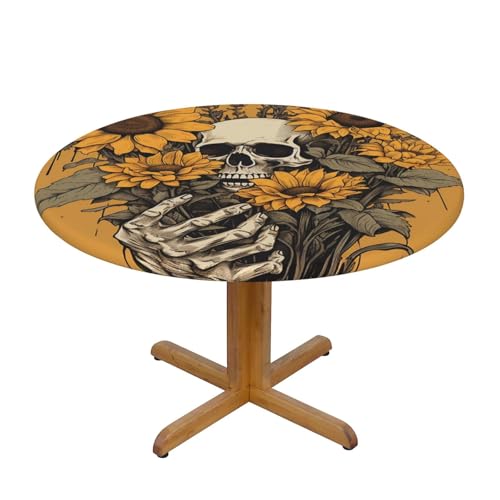 Tischdecke mit Sonnenblumenskelett und elastischem Rand, Dehnbare Tischdecke mit Totenkopfblume für 40-44 Zoll große Tische, wasserdichter Schutz für Essenspartys im Innen- und Tischdecke mit Sonnenblumenskelett und elastischem Rand, Dehnbare Tischdecke mit Totenkopfblume für 40-44 Zoll große Tische, wasserdichter Schutz für Essenspartys im Innen- und von Anceky