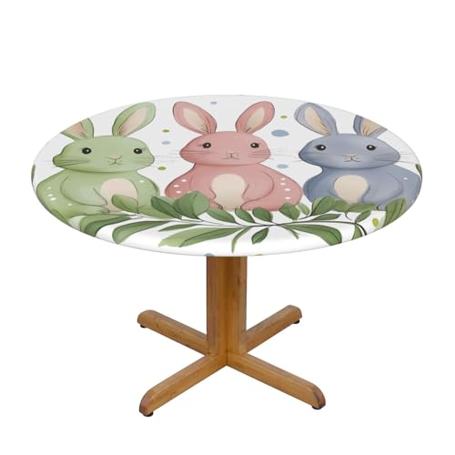 Tischdecke mit bunten Hasenblättern und elastischem Rand, Dehnbare Tischdecke mit Kaninchen-Polka-Muster für 45-50 Zoll große Tische, wasserdichter Schutz für Essenspartys im I Tischdecke mit bunten Hasenblättern und elastischem Rand, Dehnbare Tischdecke mit Kaninchen-Polka-Muster für 45-50 Zoll große Tische, wasserdichter Schutz für Essenspartys im I von Anceky