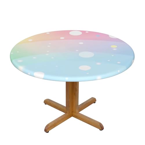 Tischdecke mit bunten Punkten und elastischem Rand, Dehnbare Tischdecke in Regenbogenfarben für 40-44 Zoll große Tische, wasserdichter Schutz für Essenspartys im Innen- und Auß von Anceky