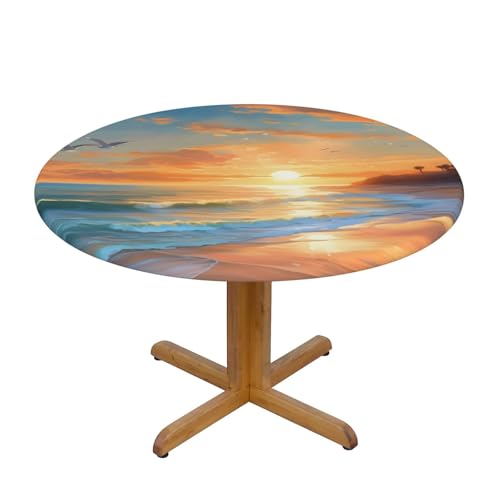 Tischdecke mit elastischem Rand, Sonnenuntergang-, Dehnbare Tischdecke für 40-44 Zoll große Tische, wasserdichter Schutz für Essenspartys im Innen- und Außenbereich Tischdecke mit elastischem Rand, Sonnenuntergang-, Dehnbare Tischdecke für 40-44 Zoll große Tische, wasserdichter Schutz für Essenspartys im Innen- und Außenbereich von Anceky